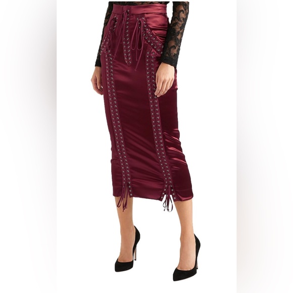 DOLCE & GABBANA Lace-up stretch-satin midi skirt - Picture 2 of 4